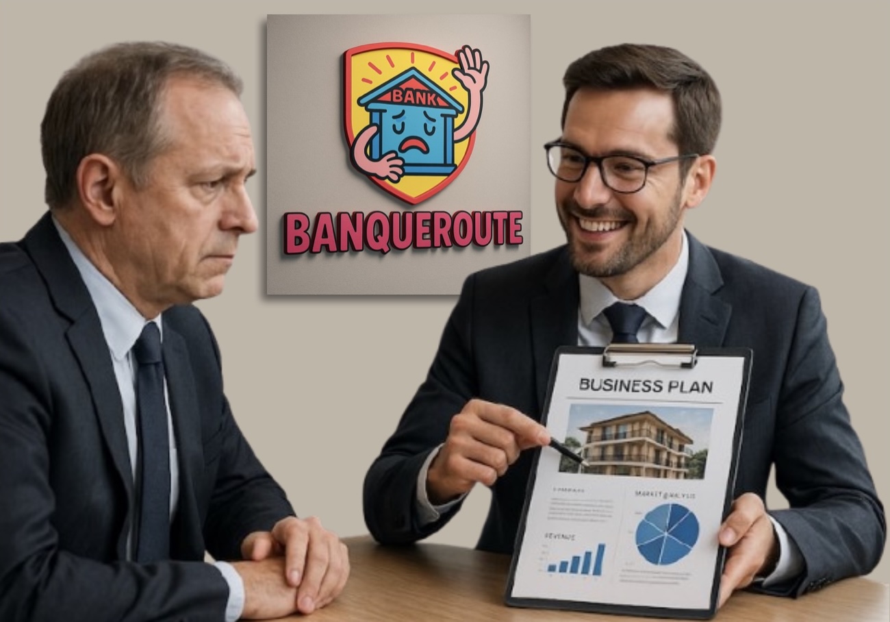 Hôtelier business plan devant banquier
